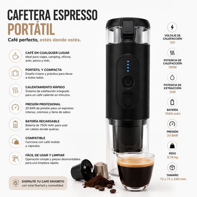☕ Café Perfecto en Cualquier Lugar – Cafetera Espresso Portátil Premium